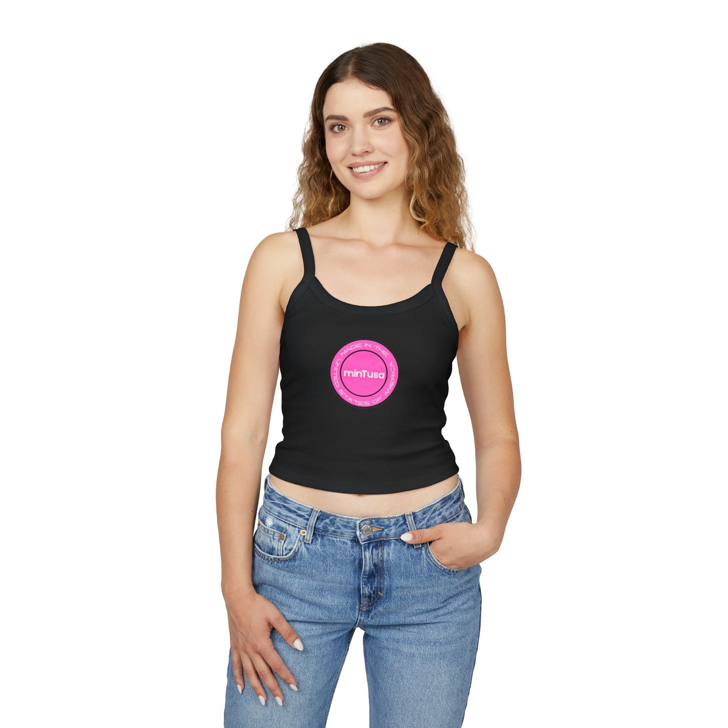 Chic minTusa Pink Neon Pop Spaghetti Strap Tank Top.