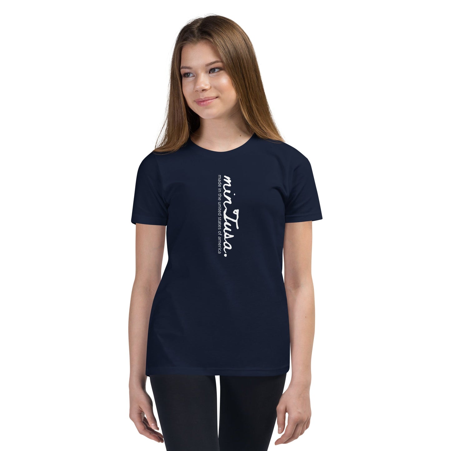 minTusa Original Brand vertical Logo Youth Short Sleeve T-Shirt myminTusa.com