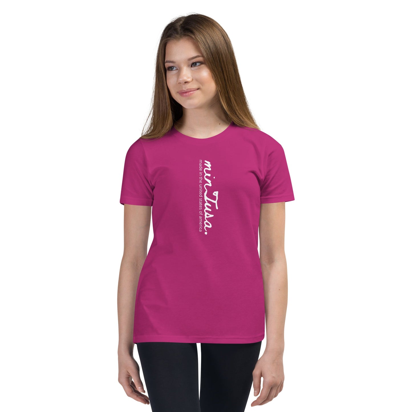 minTusa Original Brand vertical Logo Youth Short Sleeve T-Shirt myminTusa.com