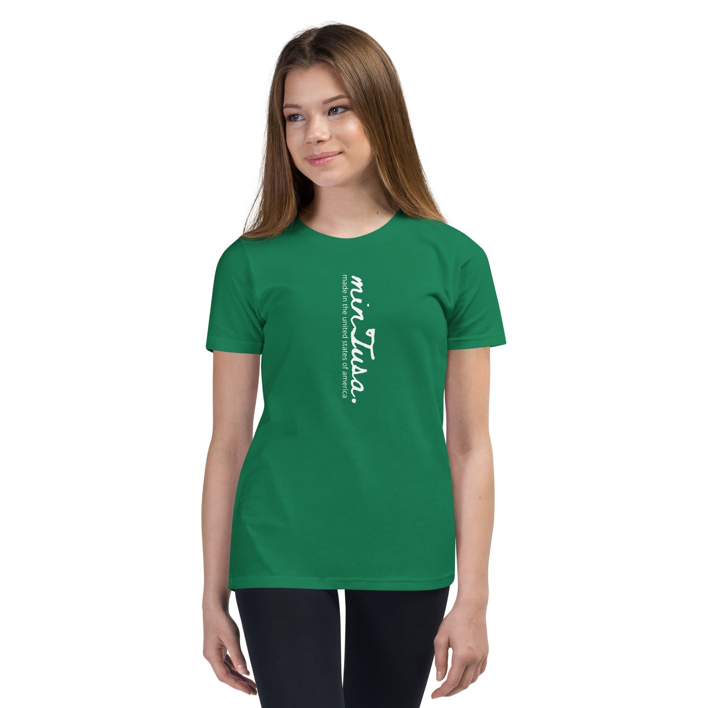 minTusa Original Brand vertical Logo Youth Short Sleeve T-Shirt myminTusa.com