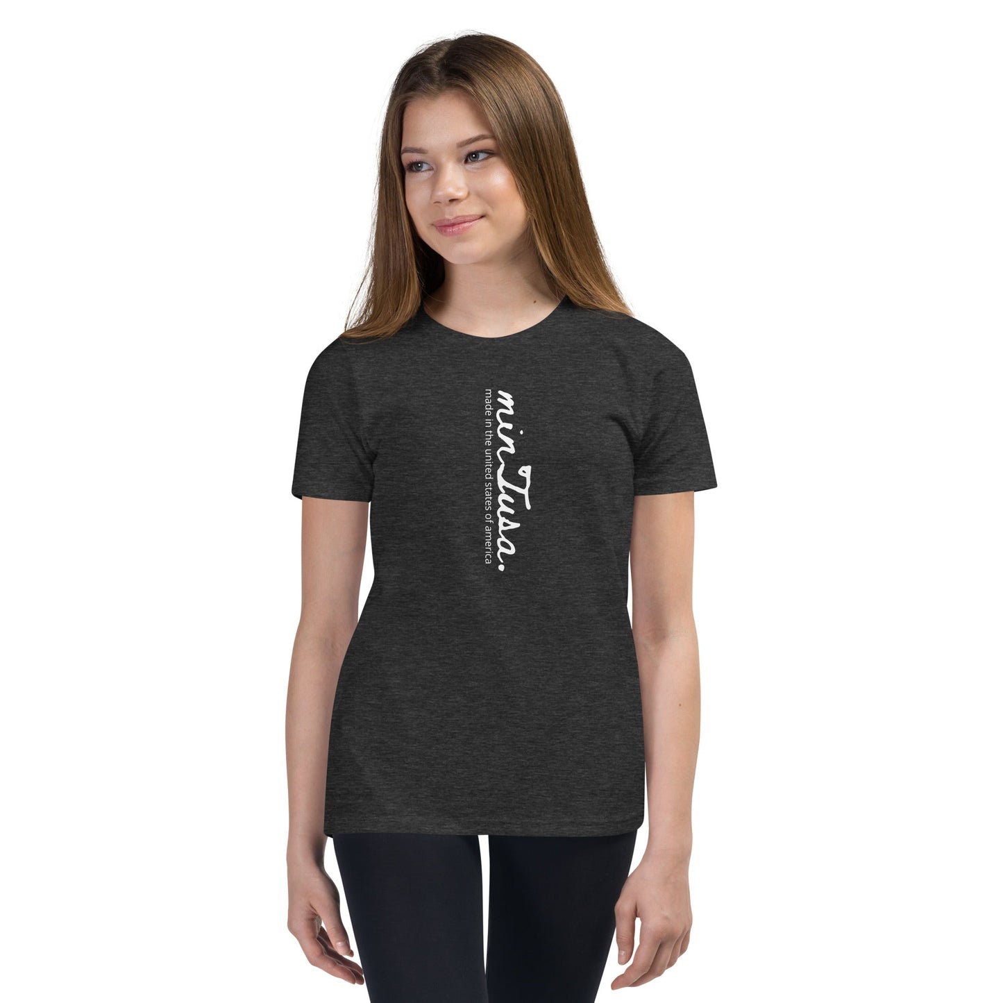 minTusa Original Brand vertical Logo Youth Short Sleeve T-Shirt myminTusa.com
