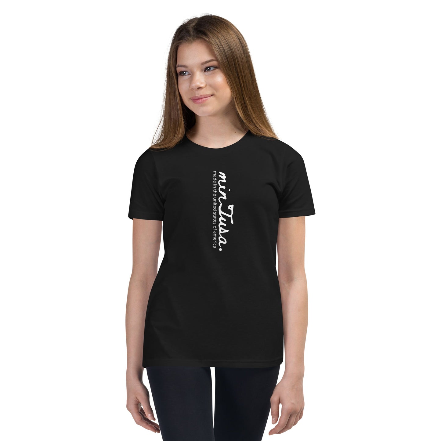 minTusa Original Brand vertical Logo Youth Short Sleeve T-Shirt myminTusa.com
