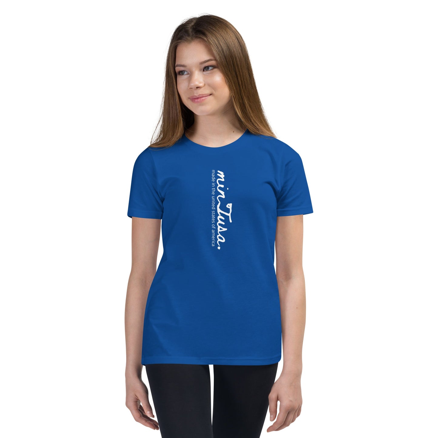 minTusa Original Brand vertical Logo Youth Short Sleeve T-Shirt myminTusa.com