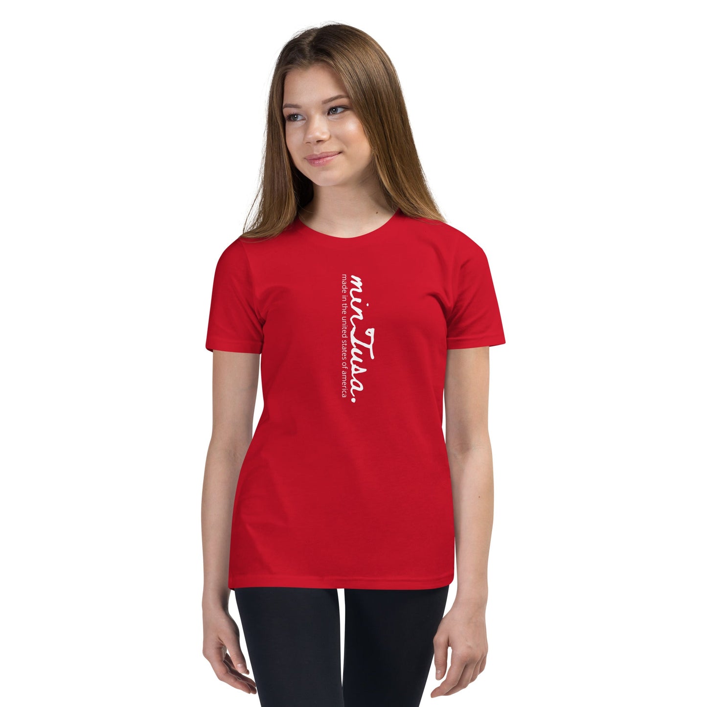 minTusa Original Brand vertical Logo Youth Short Sleeve T-Shirt myminTusa.com