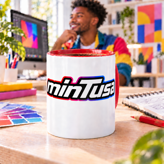 minTusa Splash 26 color-inside mug in a colorful designer workspace