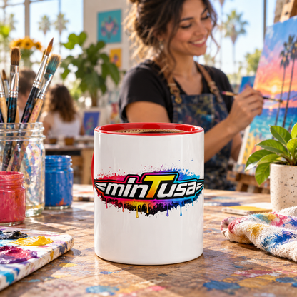 minTusa Splash Paint 26 color-inside mug in a bright community art workshop