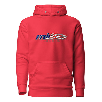 minTusa Star Spangled Unisex Hoodie with American-flag wordmark — Team Red Front