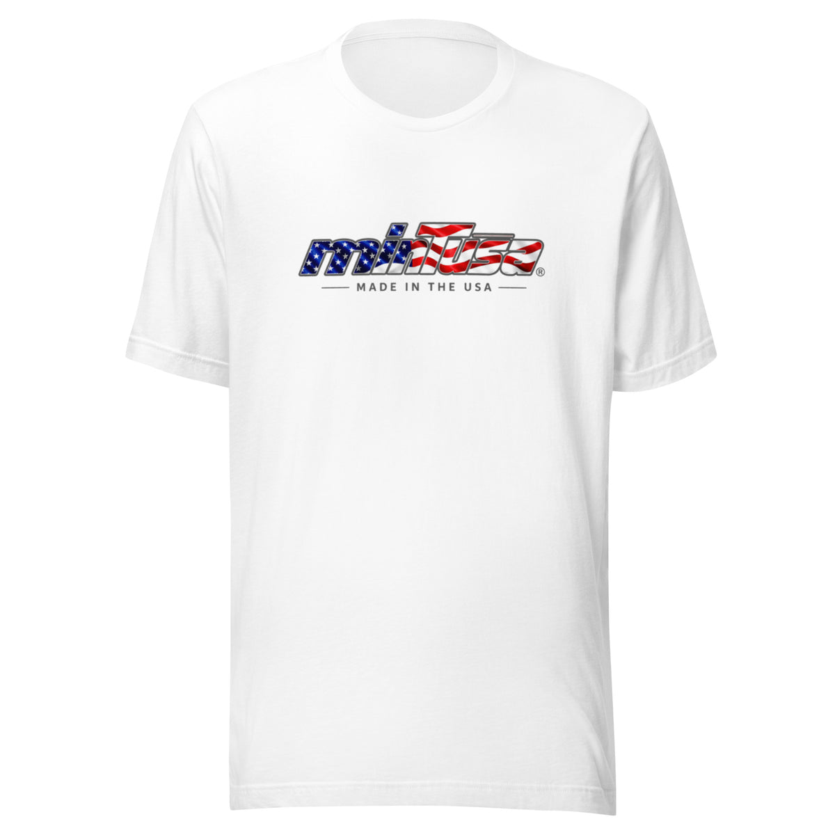 minTusa Star Spangled Unisex T-Shirt with American-flag wordmark — White Front