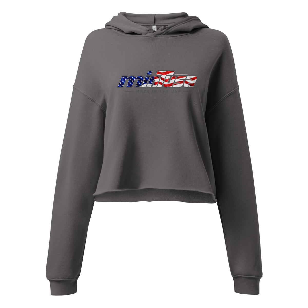 minTusa Star Spangled Women’s Crop Hoodie with American-flag wordmark — Storm Front