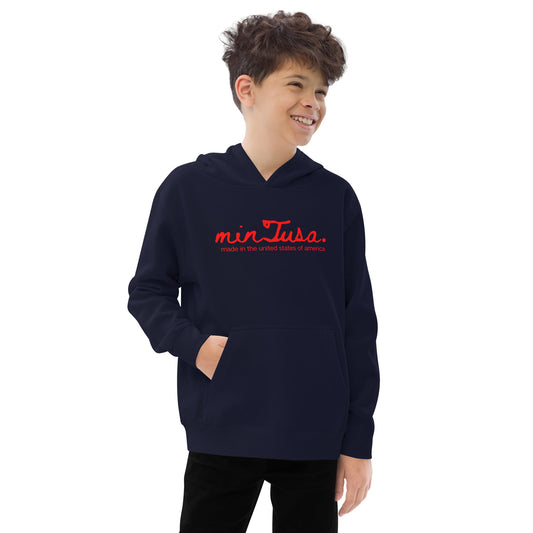 minTusa Original Brand Kids Fleece Hoodie-Red Logo myminTusa.com