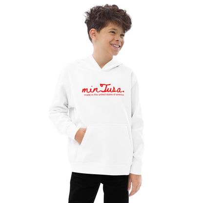 minTusa Original Brand Kids Fleece Hoodie-Red Logo myminTusa.com